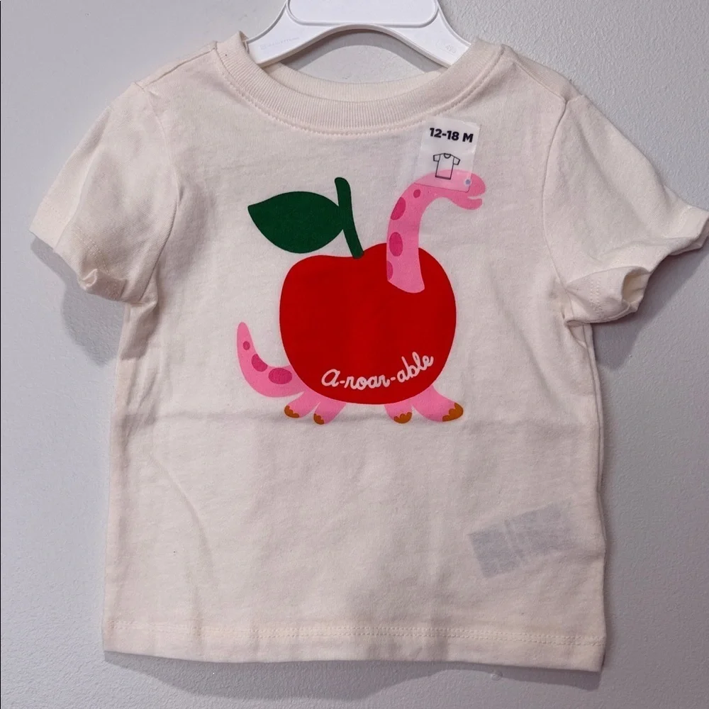 Cream Kids T-Shirt with Red Apple Design